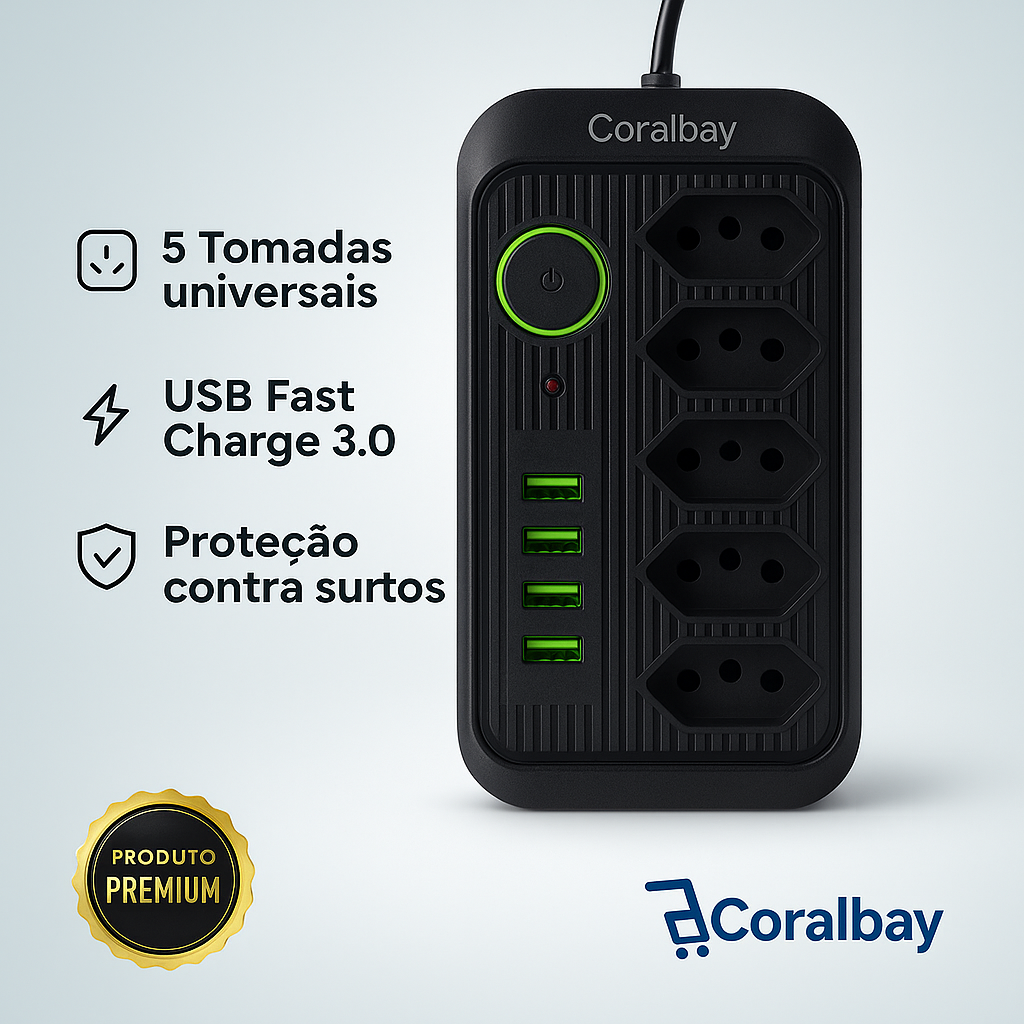 Extensão de tomada, filtro de linha, extensão de energia de alta compatibilidade.