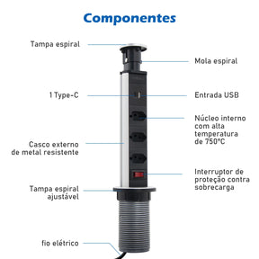 Adaptador de tomada, tomada de torre, tomada de interruptor, tomada USB, tomada de parede, plugue, tomada USB, do Brasil